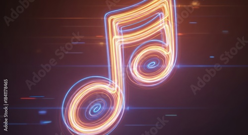 Radiant rhythm neon music note artistic rendition evokes melodic frequencies