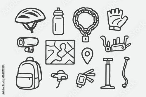 Hand-Drawn Bicycle Commuting Essentials — Organic Black & White Urban Sketch Vector Set