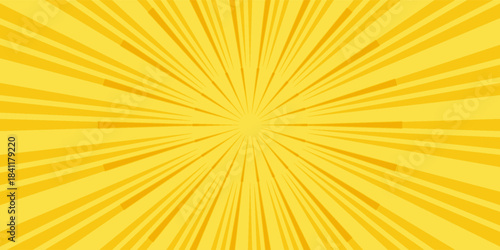 Abstract yellow banner with Sun rays, yellow lines background, modern design