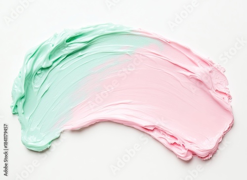 Wallpaper Mural A textured swipe of creamy pastel makeup blending from mint green on the left to soft pink on the right against a white background Torontodigital.ca