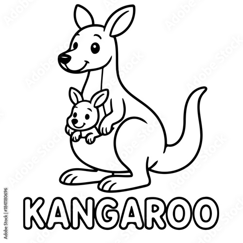 Kangaroo Family Illustration: A delightful illustration showcases a mother kangaroo with her joey nestled safely in her pouch, a symbol of care and the Australian Outback.