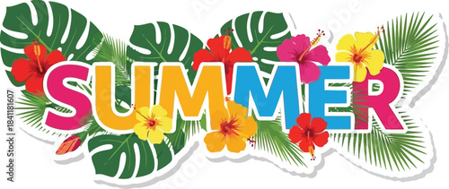 Summer Tropical Jungle Vector Typography With Exotic Leaves