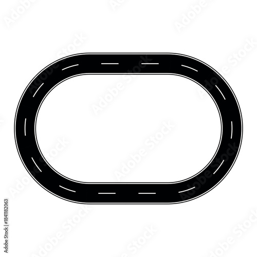 Oval racetrack loop dashed lines black road vector motion path