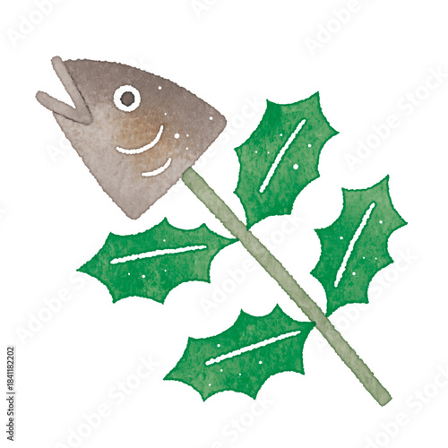 節分の魔除け・柊鰯（やいかがし）のイラスト