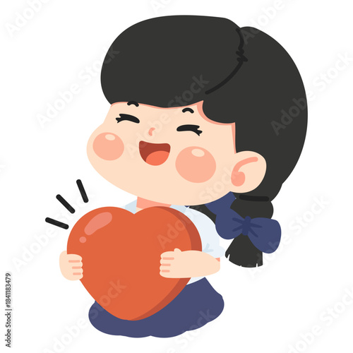 Illustration of Smiling Girl Holding Heart