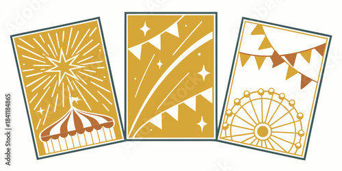 Three stylized vector illustrations capture the essence of a festive carnival, vector