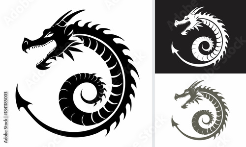 A black dragon vector illustration in a tattoo style is an oriental symbol of Chinese mythology and ancient culture