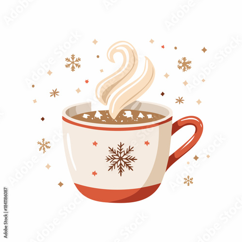 Cozy Hot Chocolate Mug with Whipped Cream and Snowflakes