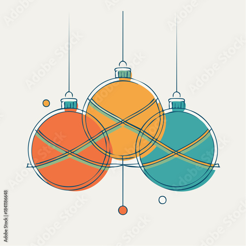 Three Hanging Ornaments with Geometric Pattern Minimalist Illustration