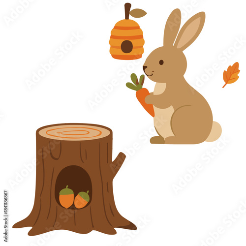 Rabbit and Tree Stump with Beehive