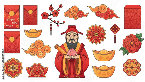 Prosperity and Luck Lunar New Year's Vibrant Icons