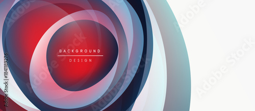 Abstract circular layers create dynamic visual effect. Red, blue, white hues blend, forming modern background design. Smooth gradients dominate composition.