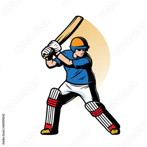 Cricket Batsman Player Striking Ball Vector Illustration
