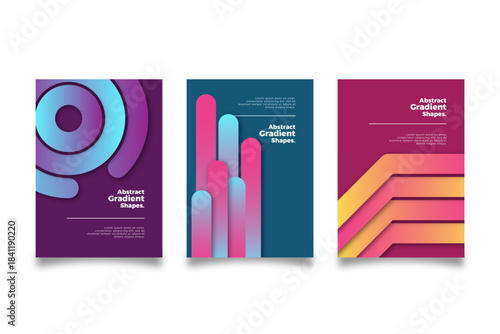 A collection of five contemporary art prints showcasing bold, flowing color transitions in shades of violet, crimson, and amber. Each piece integrates clean, understated lettering paired with structur