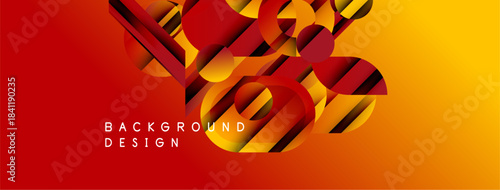 Abstract geometric design. Red, orange gradients create dynamic layers. Text reads background design. Modern visual presentation.