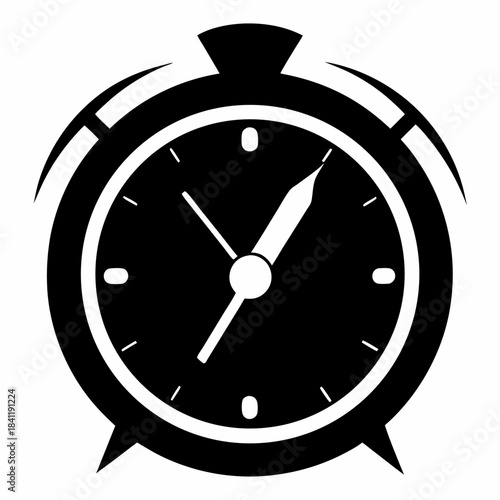 Simple black alarm clock icon time management wake up punctuality schedule reminder