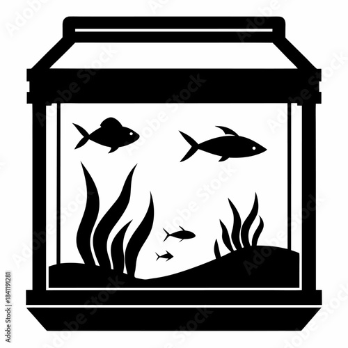 Simple black and white fish tank icon aquarium illustration graphic design element