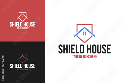 Shield house protection logo design template illustration