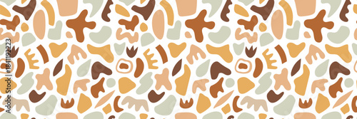 Seamless abstract pattern with organic shapes in warm earthy tones. Modern minimalist design perfect for fabric, packaging, wallpapers, backgrounds, stationery, and contemporary branding projects
