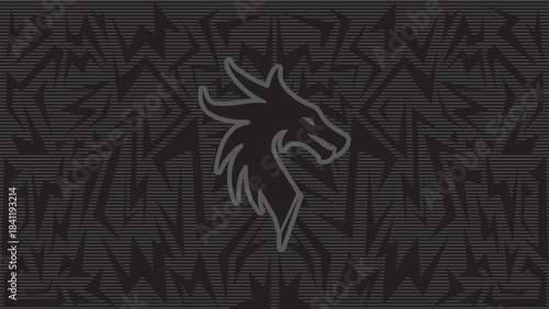 Minimalist Abstract Black Line Art with Sharp Geometric Shapes and Dark dragon Silhouette for Modern Background and Graphic Design Layout