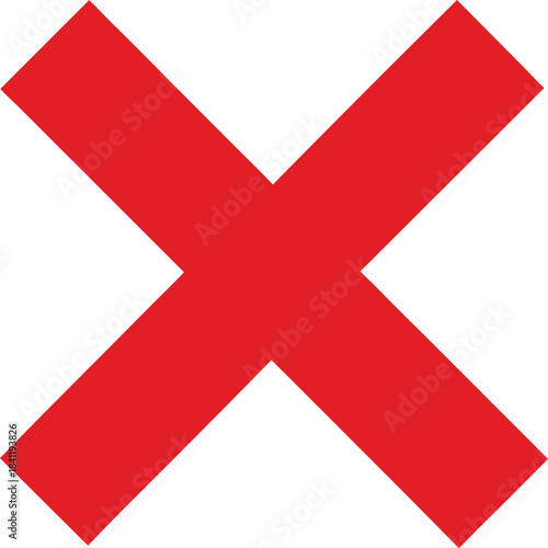 red cross mark icon isolated on white background, bold flat vector symbol for error, close, cancel or incorrect sign