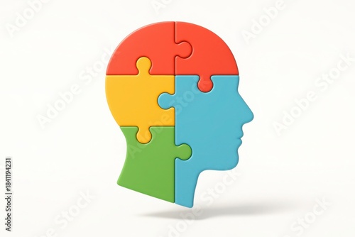 Wallpaper Mural Mind Puzzle: A colorful puzzle in the shape of a human head, representing the complexities of thought, innovation, and problem-solving, with an array of vibrant pieces Torontodigital.ca