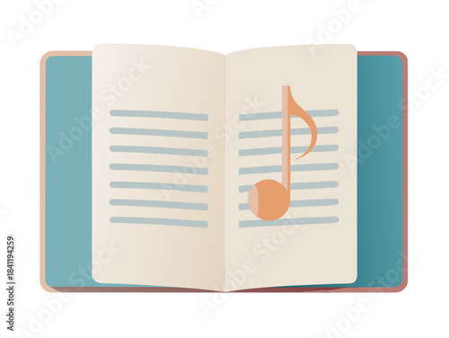 minimal open songbook, clean rectangular pages, subtle music note icon simplified, soft muted color palette, isolated on white, vector flat design
