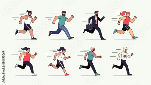 Diverse Group Running Marathon, Sports, Fitness, Business, Healthy Lifestyle