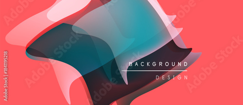 Abstract fluid shapes overlap, creating vibrant color gradients. Pink backdrop complements teal, purple hues. Text reads background design.