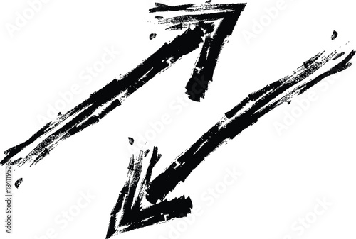 Grunge style hand drawn arrows showing opposing directions for exchange or refresh concepts.