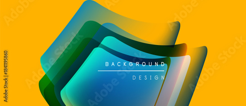 Abstract layers overlap, creating vibrant color gradients. Yellow backdrop complements blue, green hues. Text reads background design.