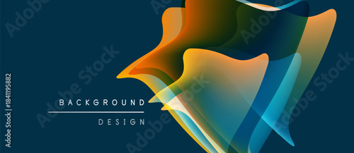 Abstract design features layered shapes, vibrant colors. Gradient hues blend, creating dynamic visual effect. Modern background element.