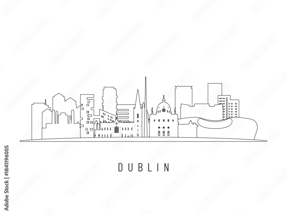 Obraz premium Detailed Dublin skyline vector illustration. Dublin buildings in line art style, perfect for modern designs.