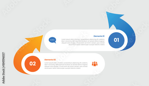 Arrow base shape comparison versus infographic with gradient style with round rectangle box with arrow top direction with opposite direction with 2 elements stages