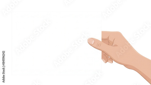 Hand holding blank white card isolated on white background