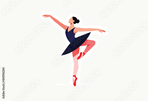Vector illustration of a ballerina in a graceful pose, isolated on a white backdrop. She is wearing a leotard and tutu