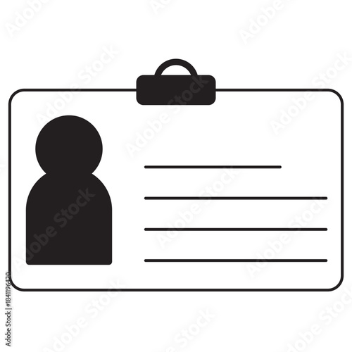Minimalist ID Card Icon with Person Silhouette and Text Lines, representing identification, access, and employee credentials