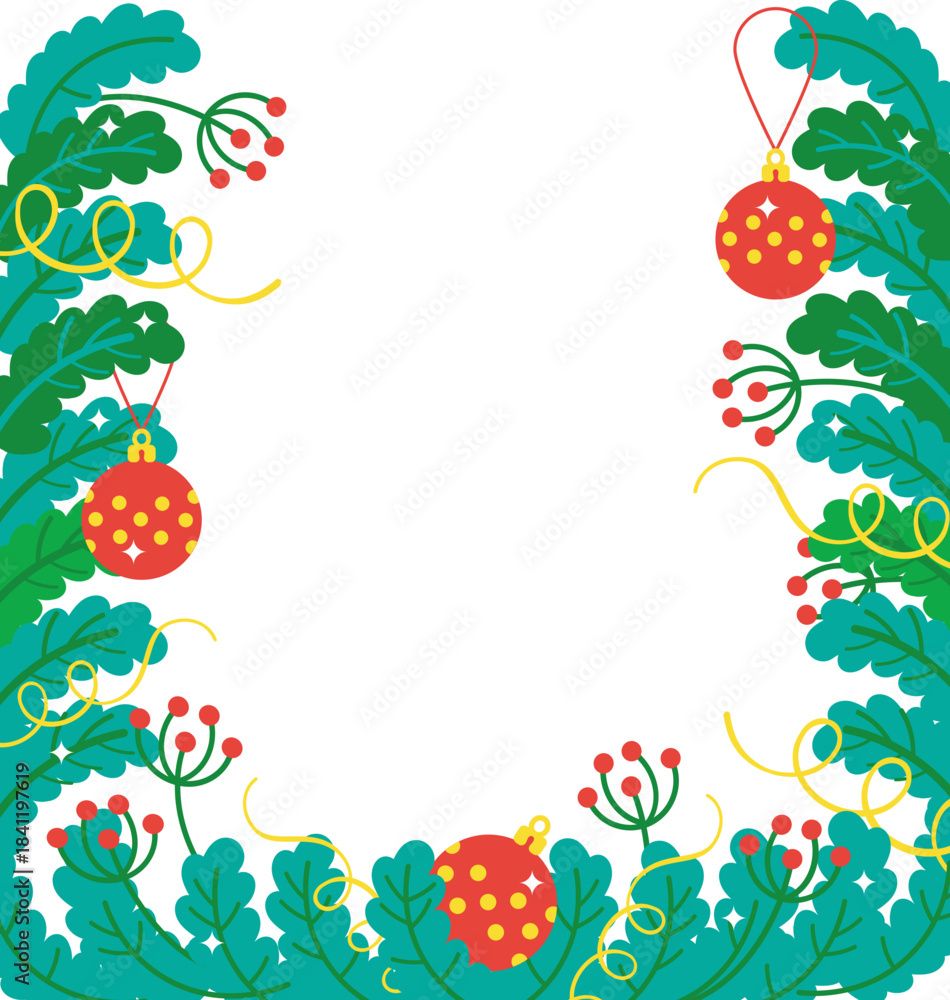 Fototapeta premium Festive christmas wreath with ornaments and greenery