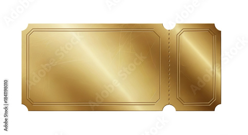 Golden Ticket Blank Template Isolated on White Background.