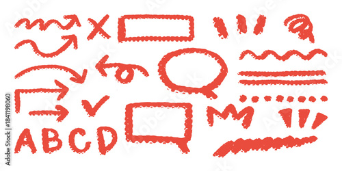 クレヨン風の装飾記号セット、Hand-drawn Crayon Style Decorative Symbols Set