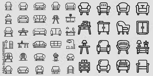 Variety of furniture and decor icons in different styles