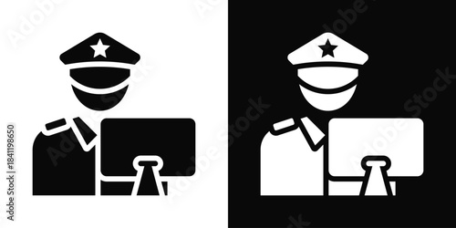Officer Icon White And Black Background Style