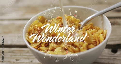Win Wo forming, Winter Wonderland appearing as milk pouring over cornflakes for festive branding