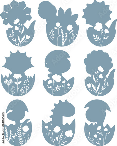Floral Easter Baby Dinosaur Hatched Egg SVG, Laser Cut Files Glowforge Silhouette Cricut, Cute Nursery Cottage core Wildflower Farmhouse