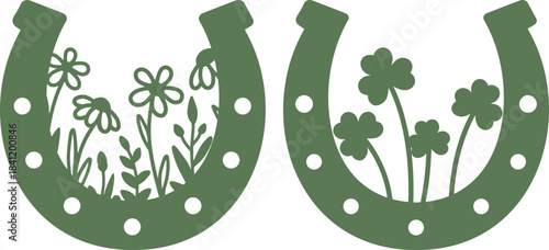 Lucky Floral Horseshoe SVG, Laser Cut Files Glowforge Silhouette Cricut, Cottage core Wildflower Shamrock Plant, St Patrick's Day Clipart 3D