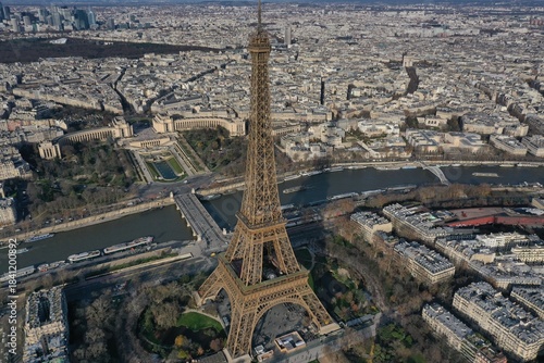 Aerial View of Paris with the Eiffel Tower