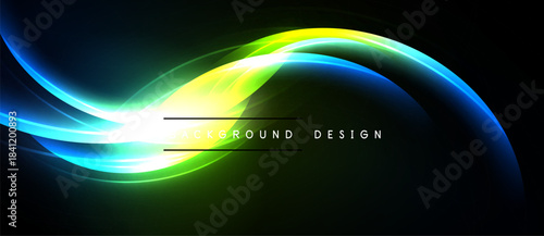 Bright abstract waves, vibrant colors, dark background. Modern design element, dynamic flow, smooth gradients.