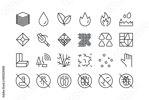 Collection of minimalist line icons representing various objects and concepts