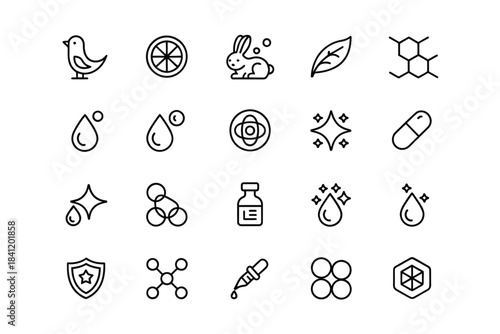 Collection of minimalist line icons representing nature science and wellness