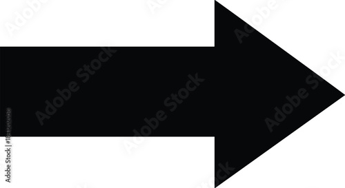 Simple, bold, solid black arrow icon pointing clearly to the right, symbolizing direction, continuation, next, success, future, movement,